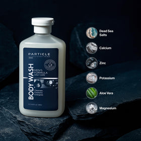 Particle label close-up highlighting Dead Sea minerals for conditioned skin