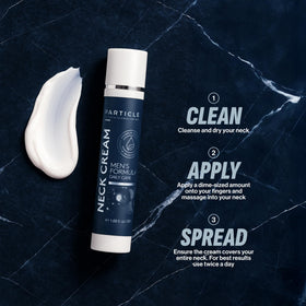 Particle cream being applied to neck demonstrating quick absorption benefit