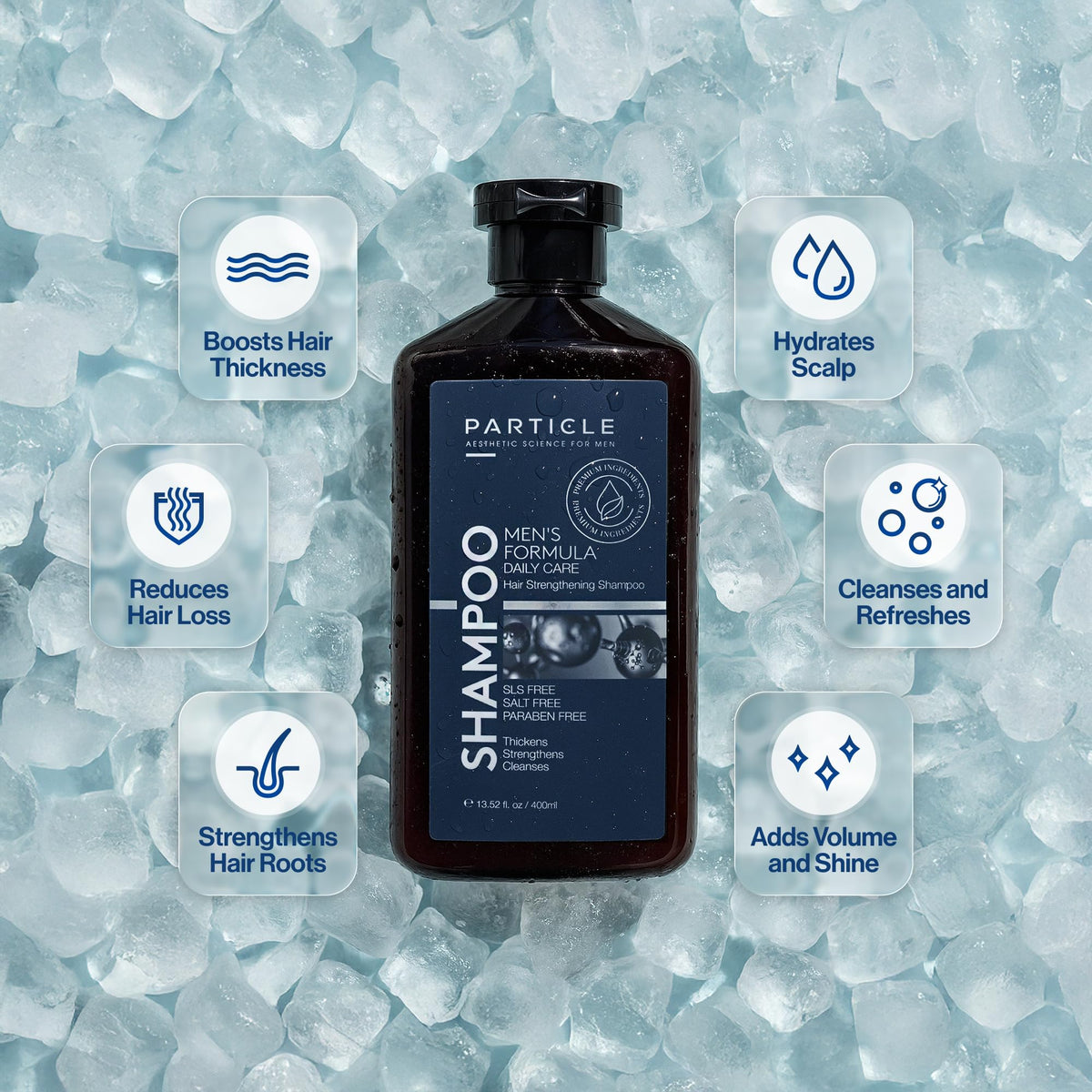 Particle label close-up highlighting ingredients and clean design
