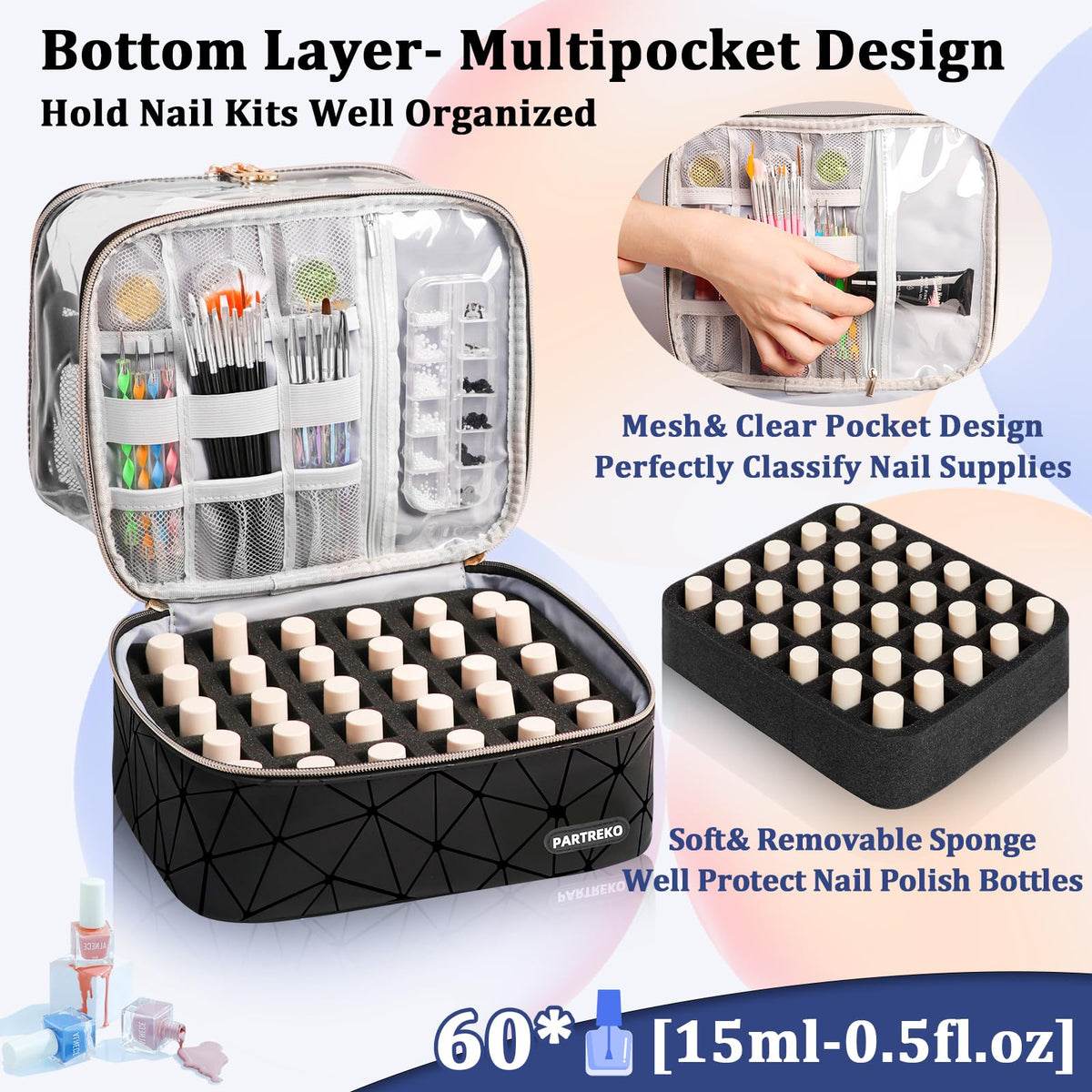 Partreko open double layer displaying polishes and lamp organization