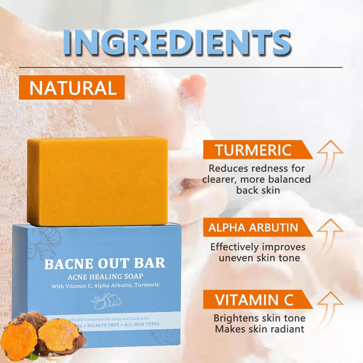 PARWENE close-up of bar texture highlighting turmeric particles and gentle exfoliation