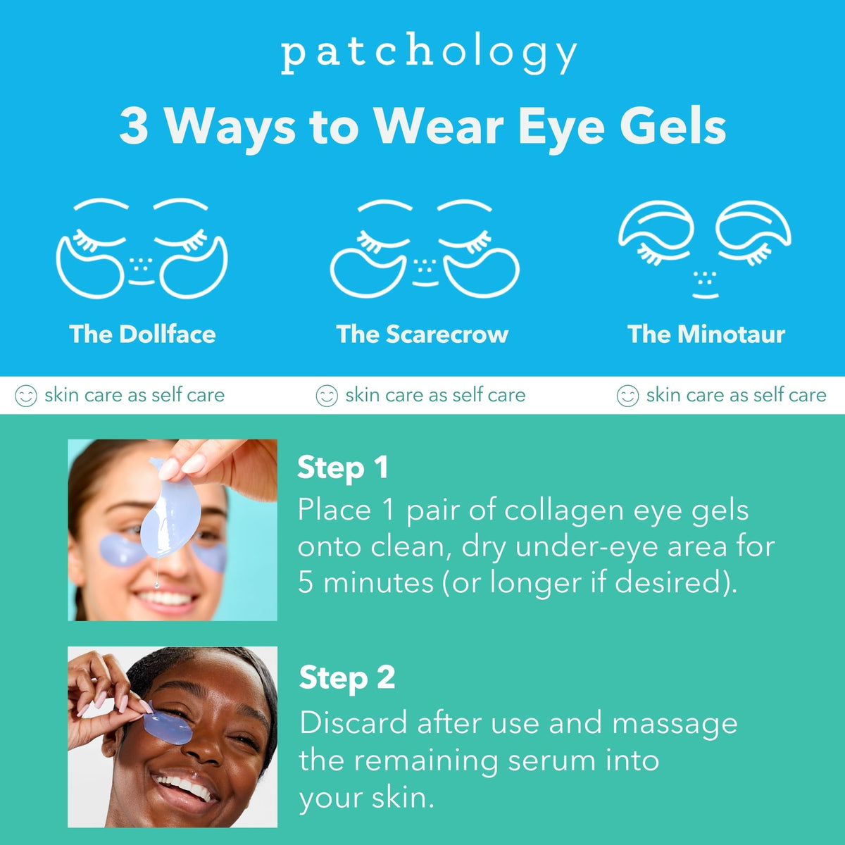 Patchology patch applied under eye demonstrating easy placement