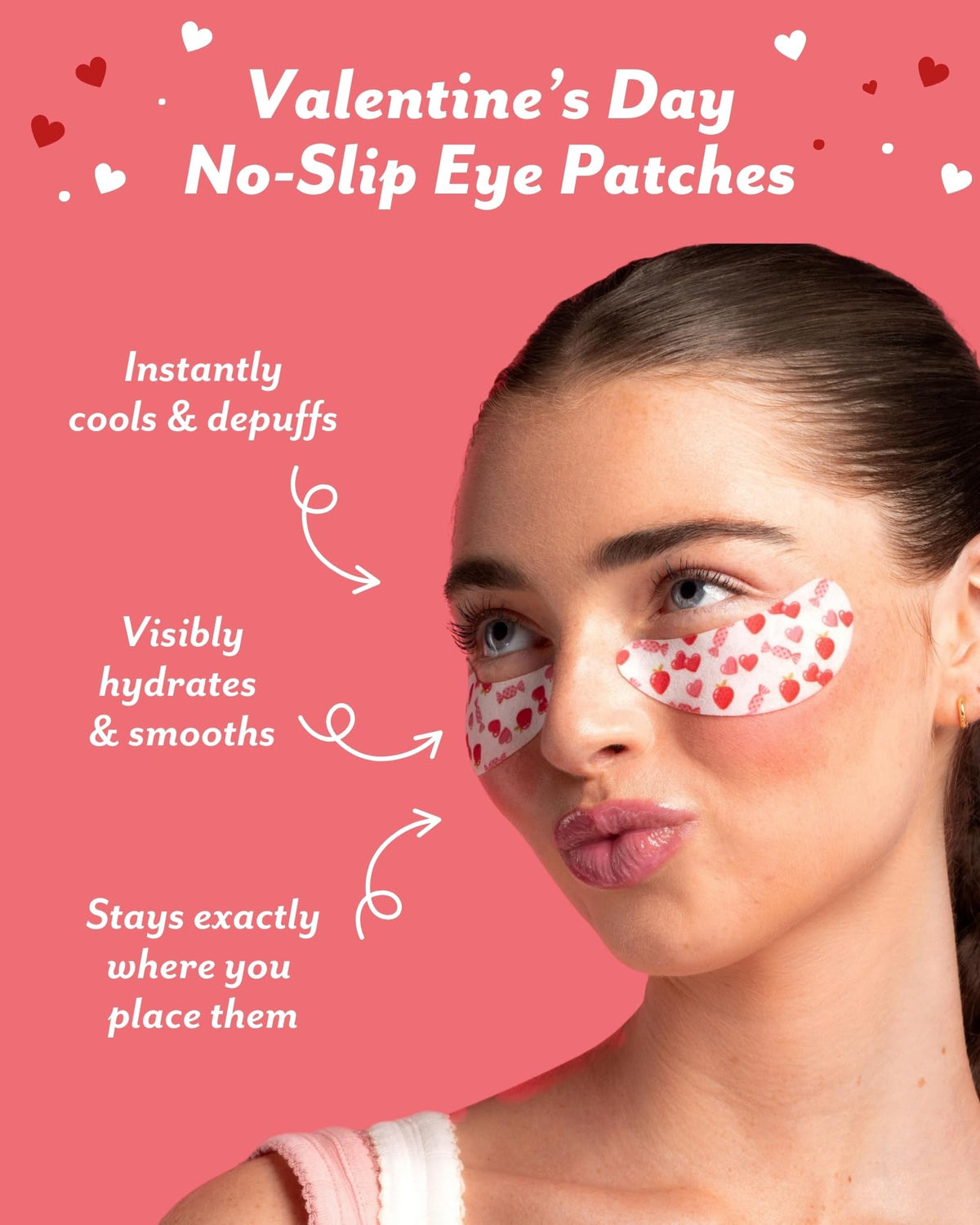 Patchology application on model under eyes demonstrating no-slip comfort benefit