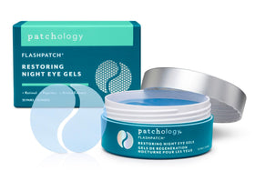 Patchology front packaging showing FlashPatch Restoring Night benefits