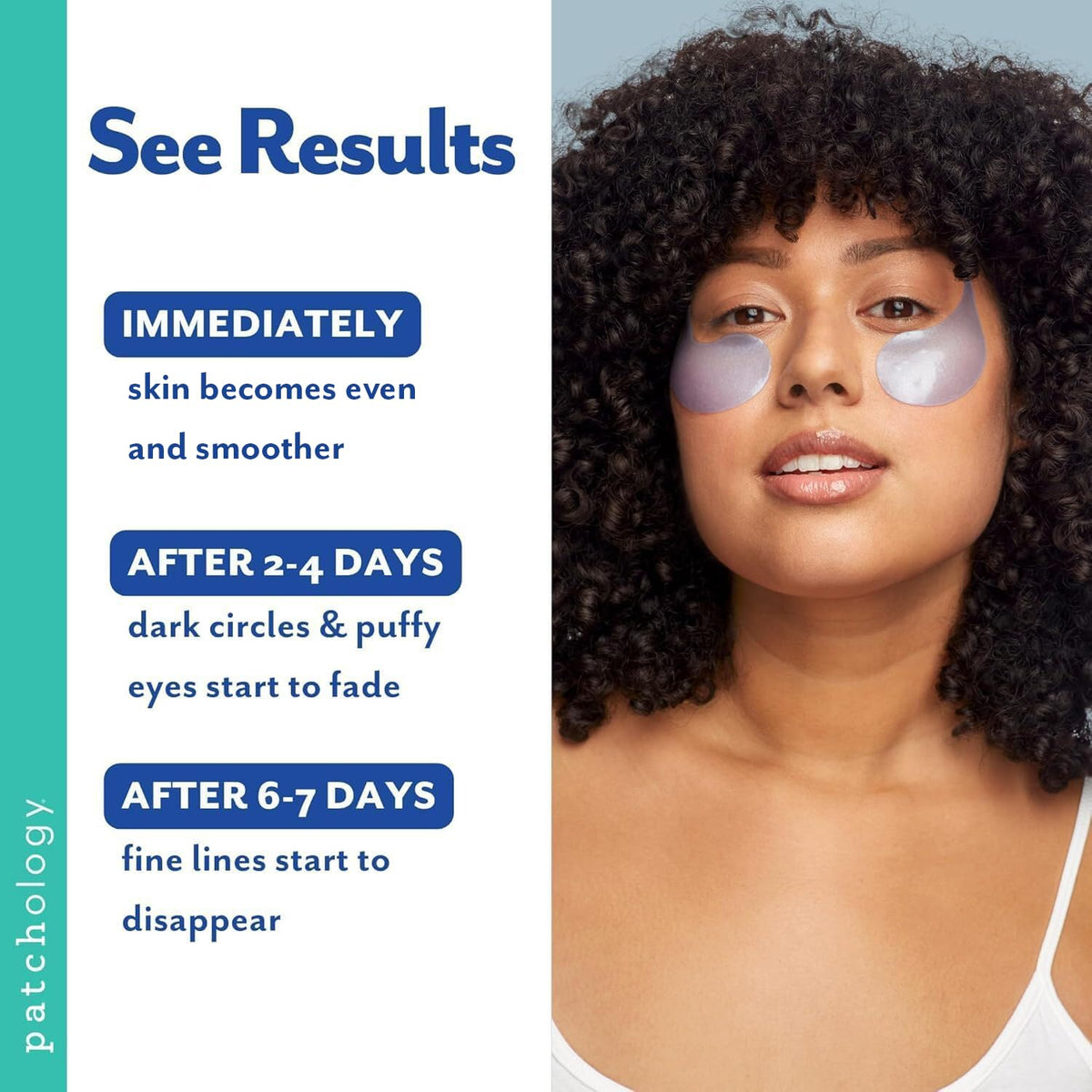 Patchology patches applied during nighttime routine for refreshed eyes