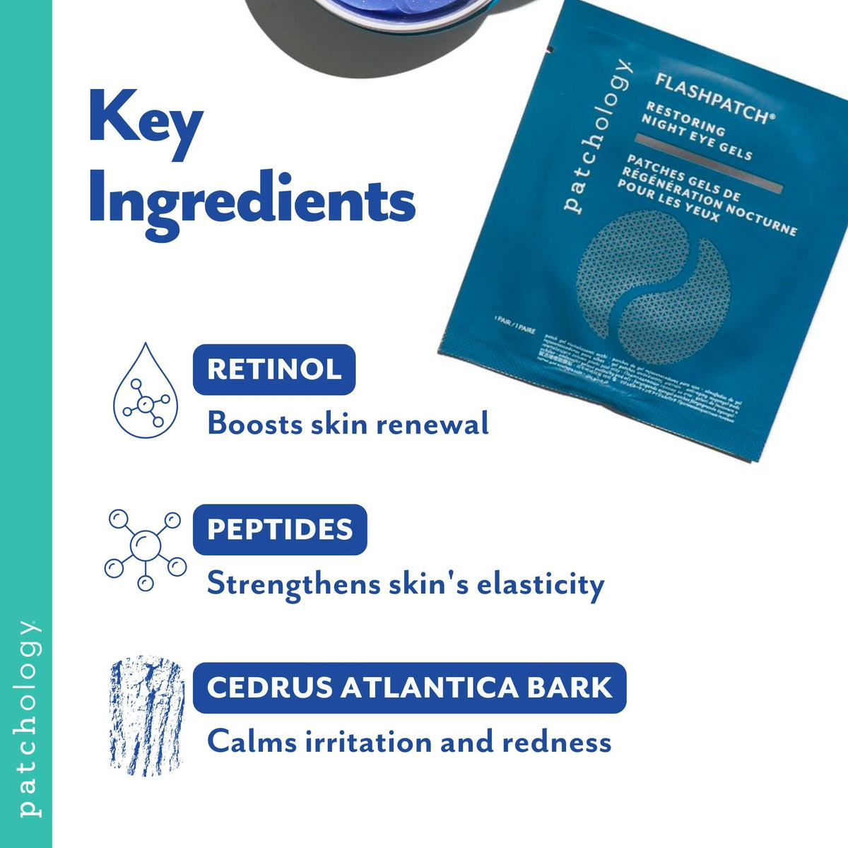 Patchology applied under eye demonstrating smoothing and de-puffing benefit