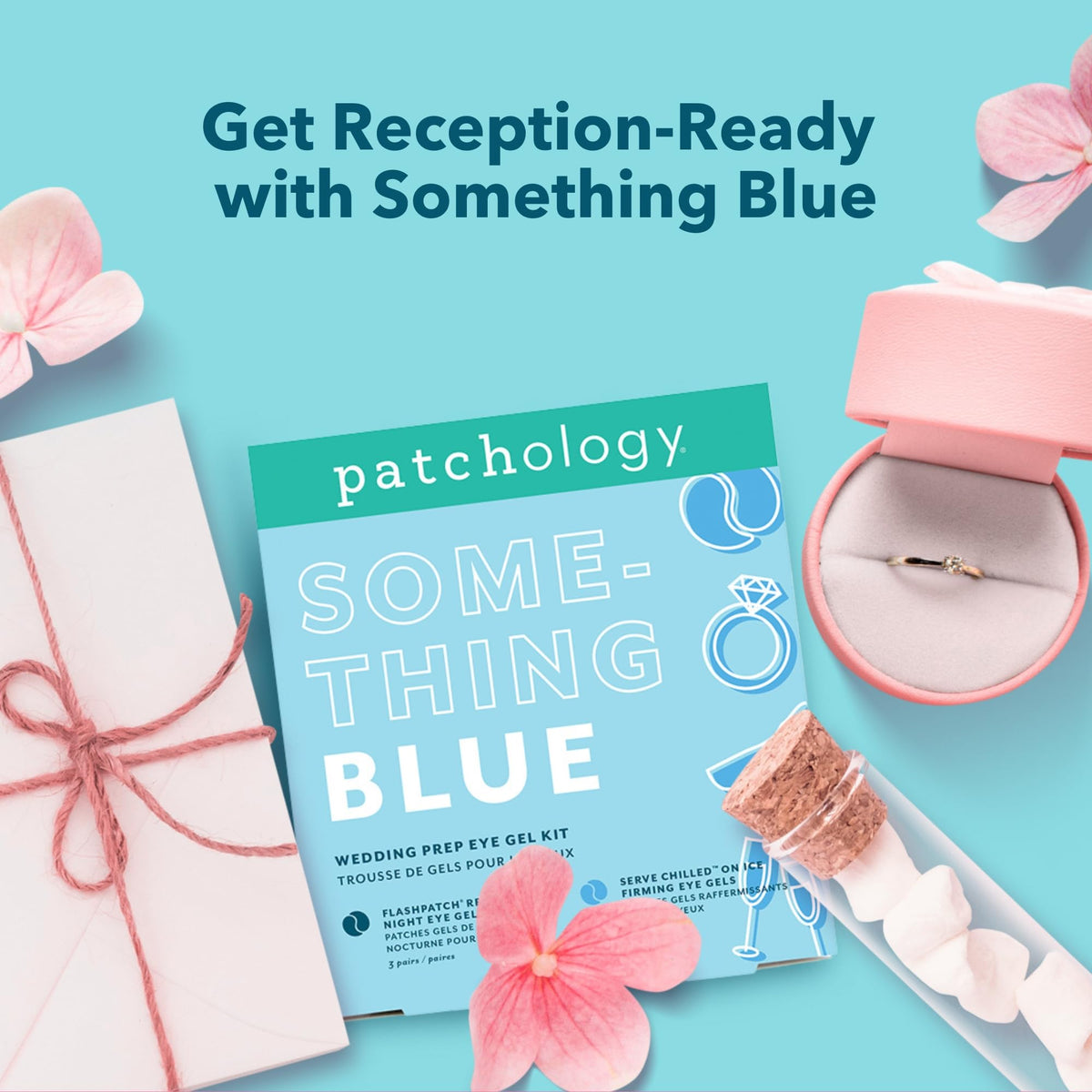 Patchology open gift box styled on table showing complete set and presentation benefit