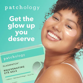 Patchology single pair close-up displaying translucent hydrogel and fit