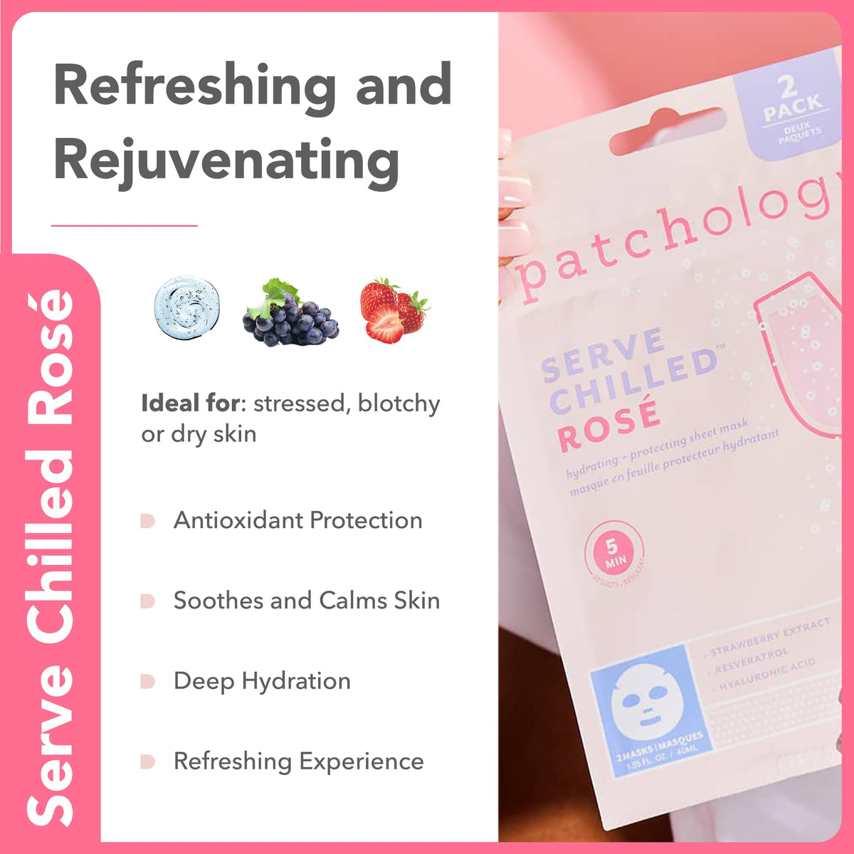 Patchology strawberry extract ingredient shot indicating antioxidant soothing