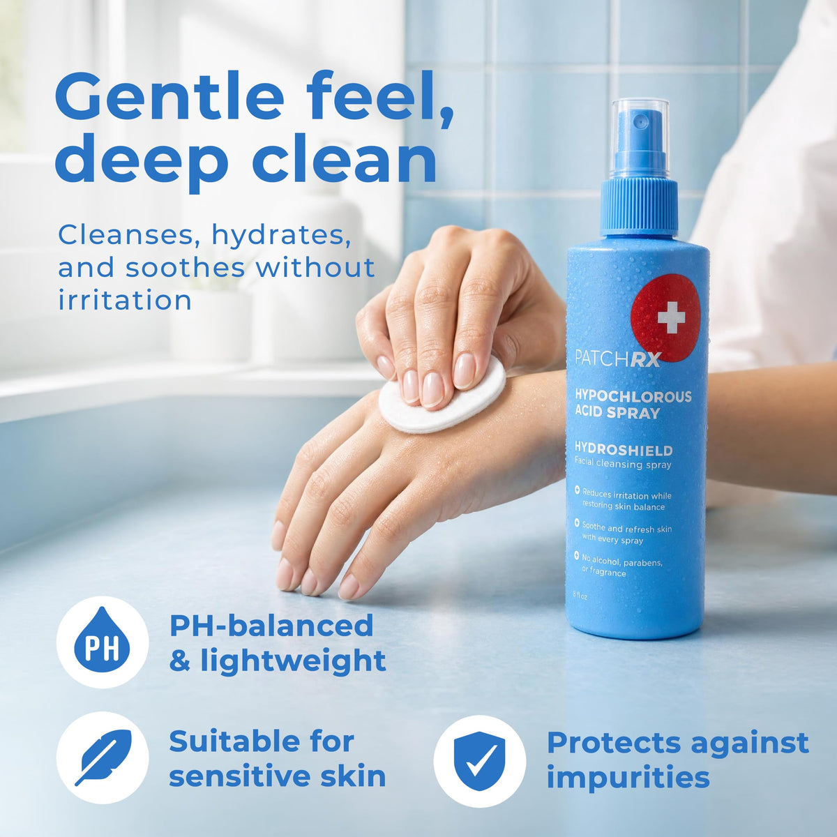 PatchRx mist in use on face providing instant cooling and refresh benefit