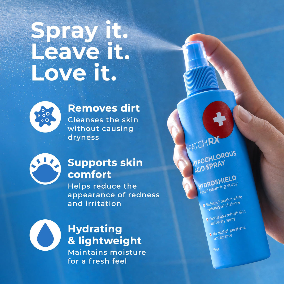 PatchRx spray nozzle closeup demonstrating even mist delivery and ease