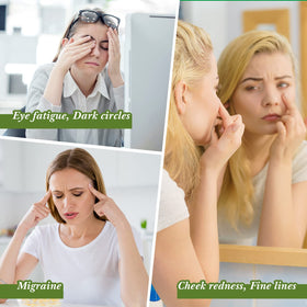 Patelai jade mask worn by model demonstrating relaxing cooling effect