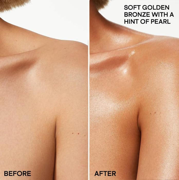 Patrick Ta applied on arm and shoulder demonstrating luminous glow and skin-smoothing benefit
