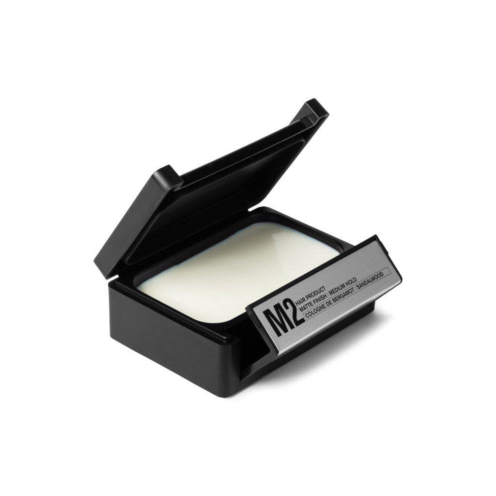 PATRICKS M2 front jar showing matte pomade and brand logo for confident styling