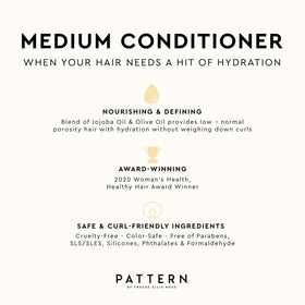 PATTERN conditioner being applied to wet curls for easier detangling