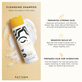 PATTERN shampoo being applied to curly hair demonstrating gentle cleansing