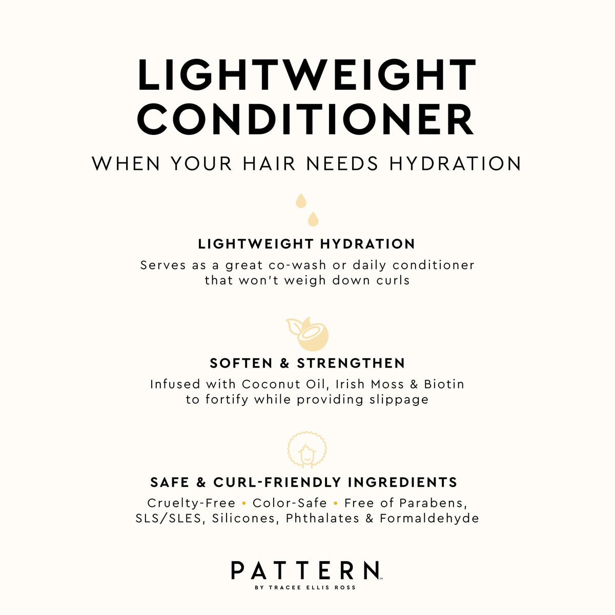 PATTERN conditioner being applied to curly hair, helps reduce tangles and frizz