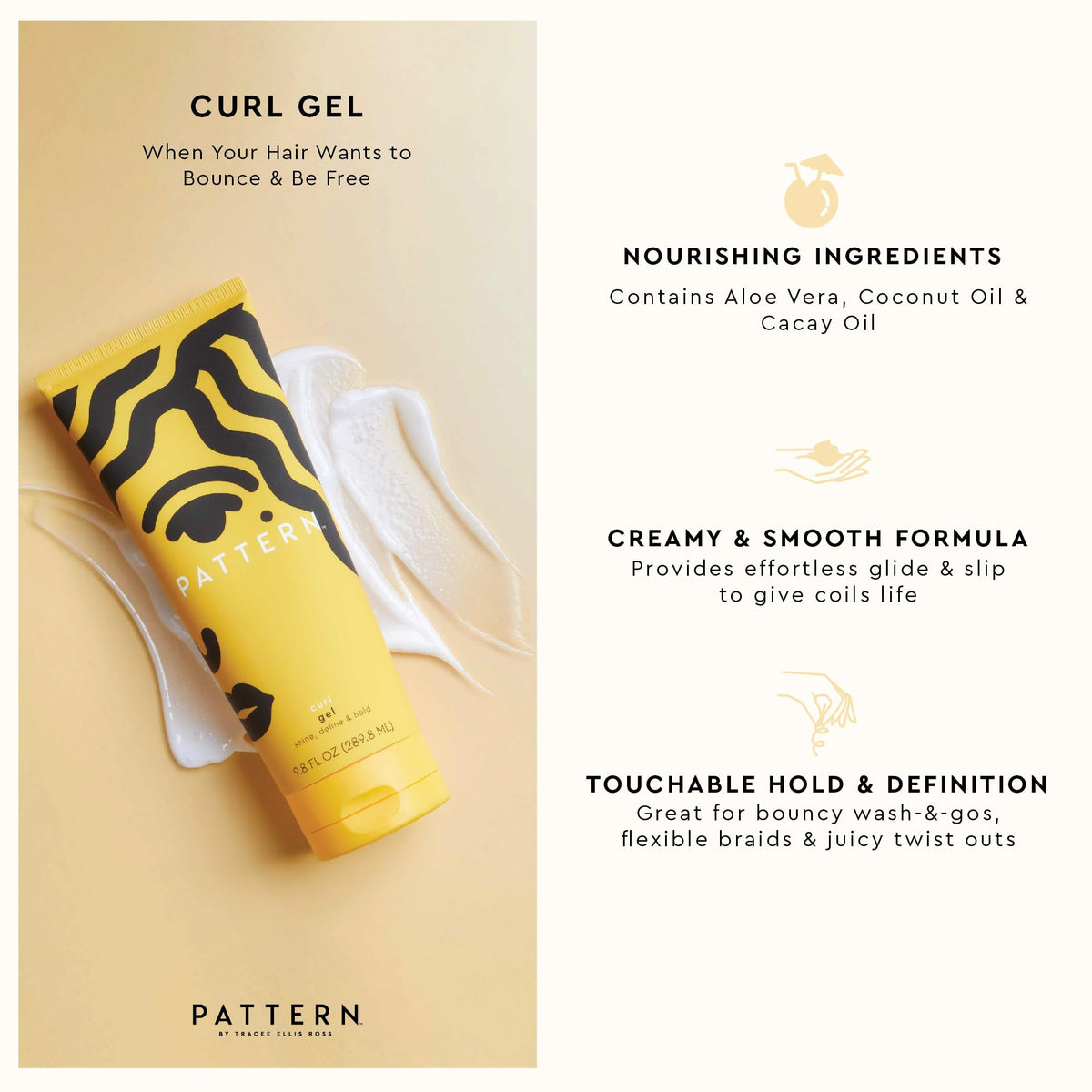 PATTERN product label highlighting aloe and cacay oil ingredients
