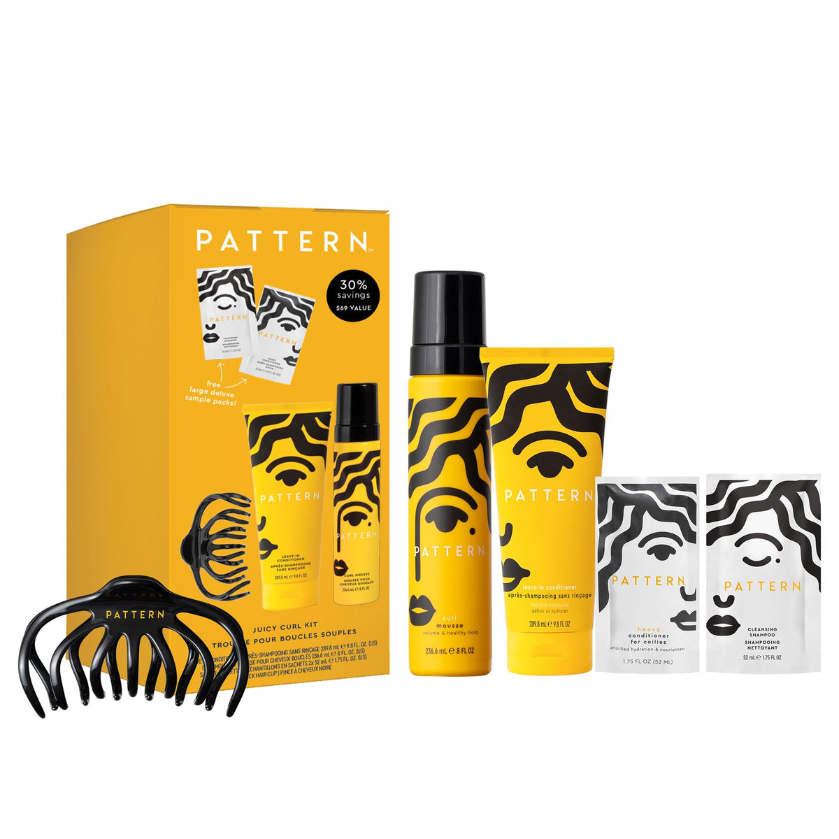 PATTERN Juicy Curl Kit front packaging showing product selection and benefits