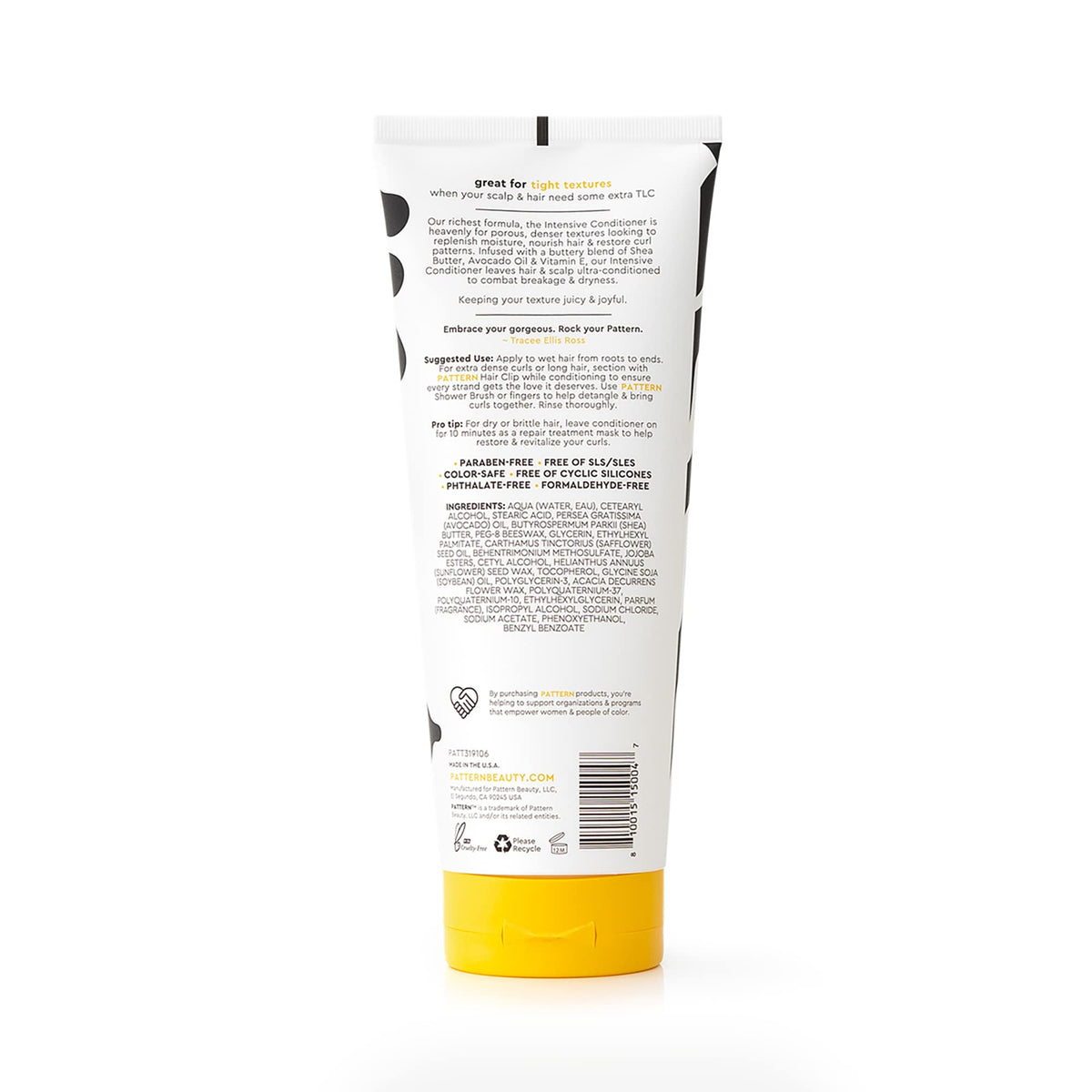 PATTERN product label close-up highlighting usage and benefit information