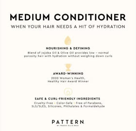 PATTERN label close-up highlighting Matcha and Jojoba ingredients for scalp health