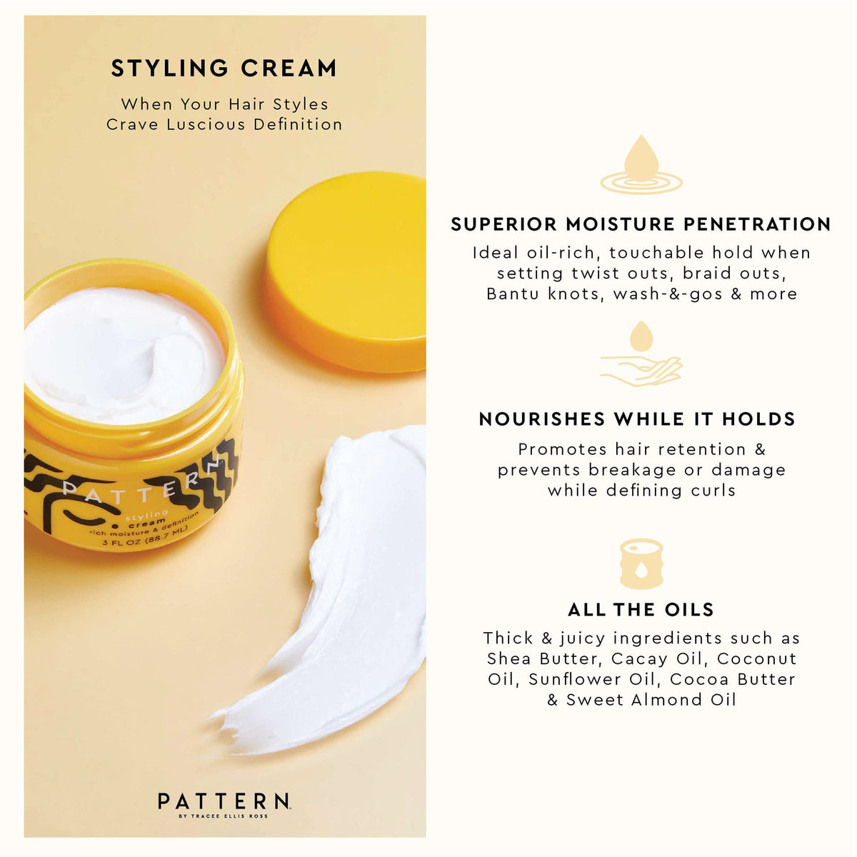 PATTERN styling cream held in hand showing 15 fl oz scale and travel convenience