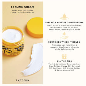 PATTERN styling cream held in hand showing 15 fl oz scale and travel convenience