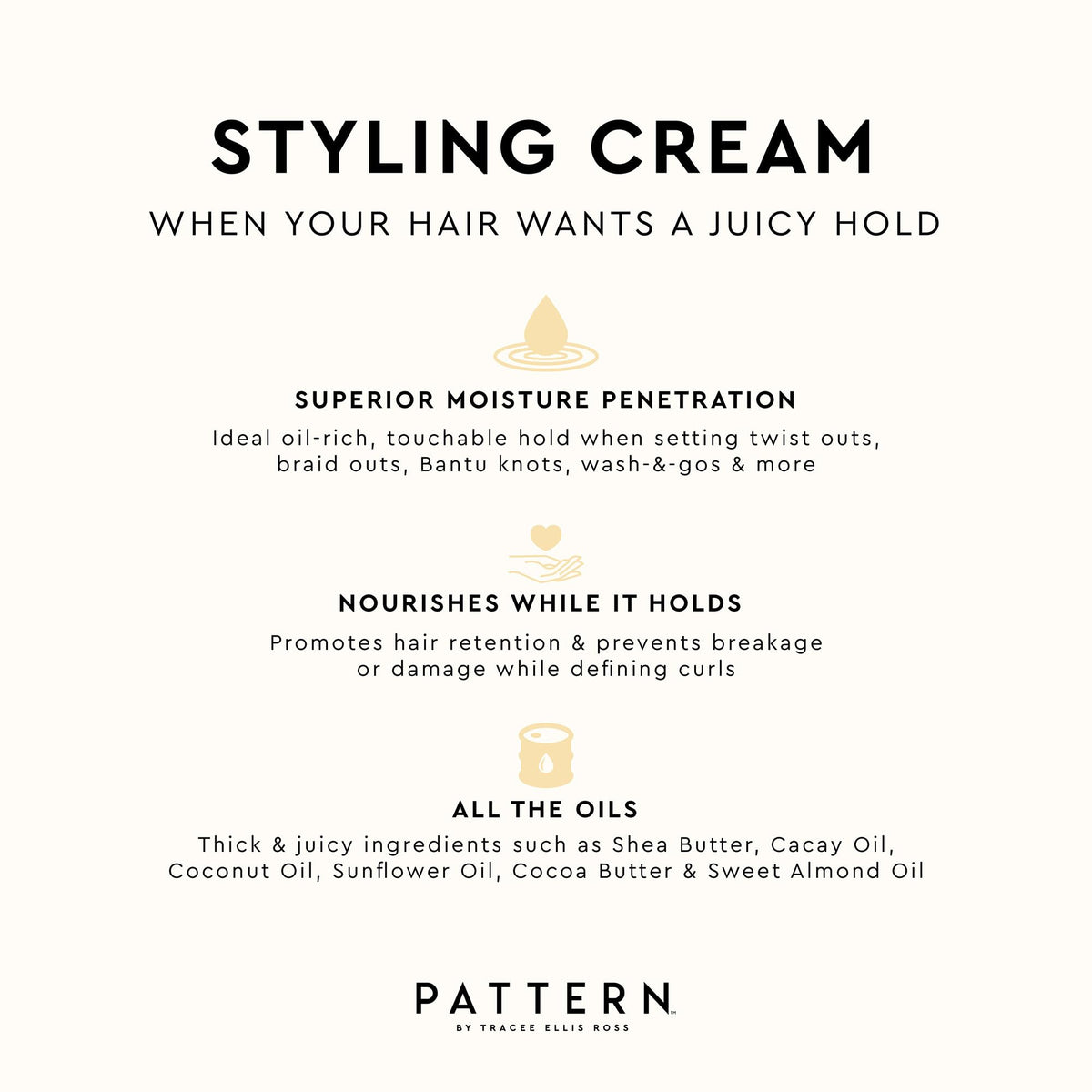 PATTERN styling cream with shea and cacay oil highlighting nourishing ingredients