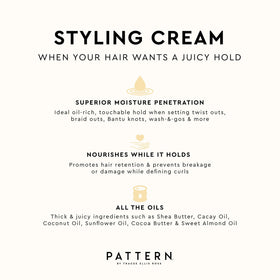PATTERN styling cream with shea and cacay oil highlighting nourishing ingredients