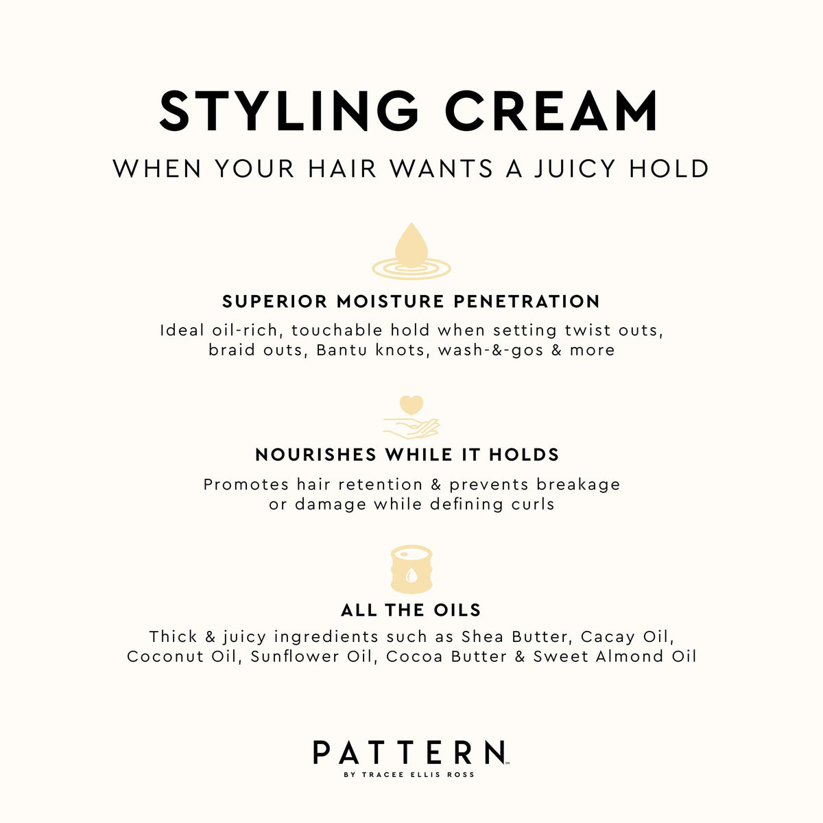 PATTERN styling cream being squeezed to show oil-rich moisturizing finish
