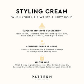 PATTERN styling cream being squeezed to show oil-rich moisturizing finish