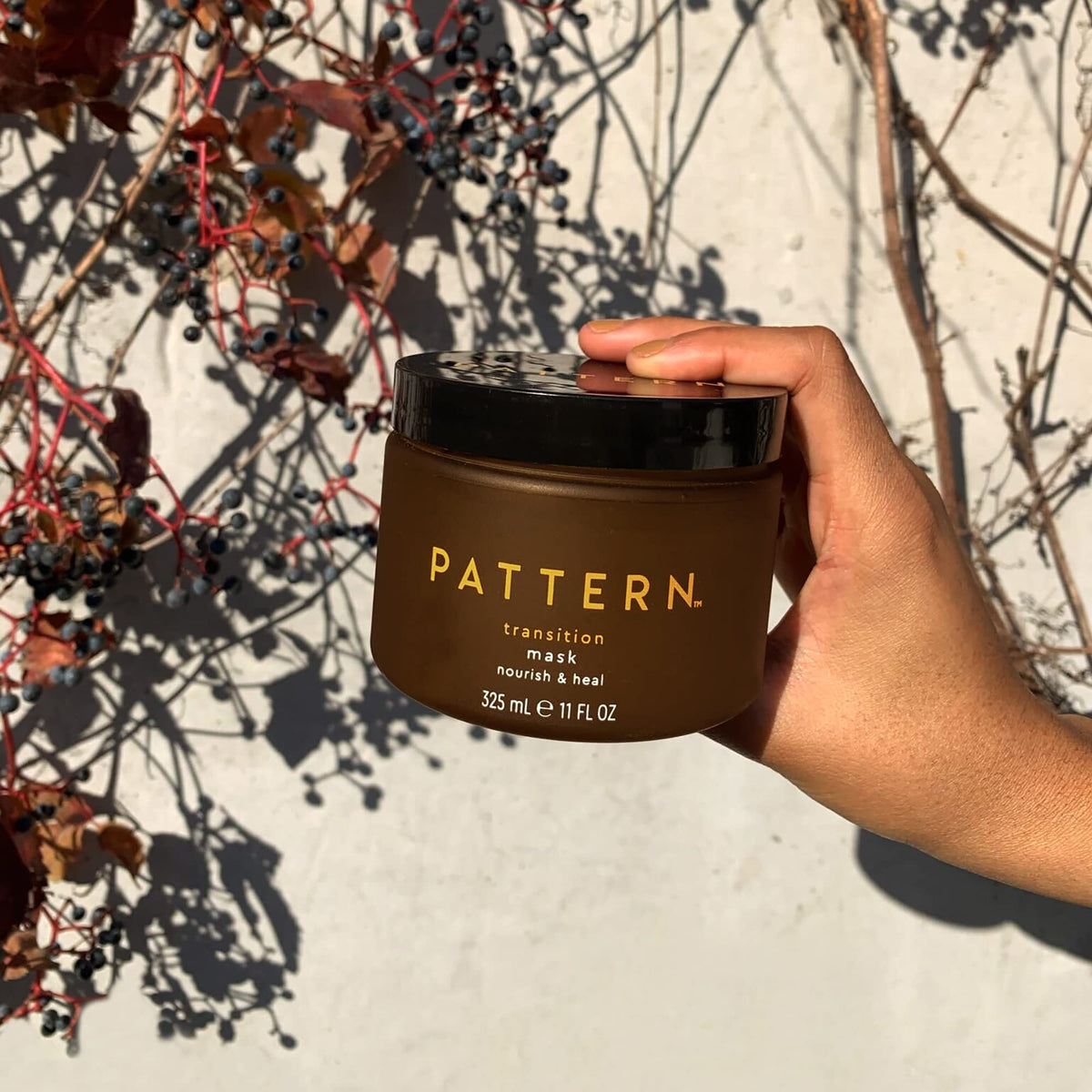 PATTERN white tea leaves image, highlights antioxidant support for hair health