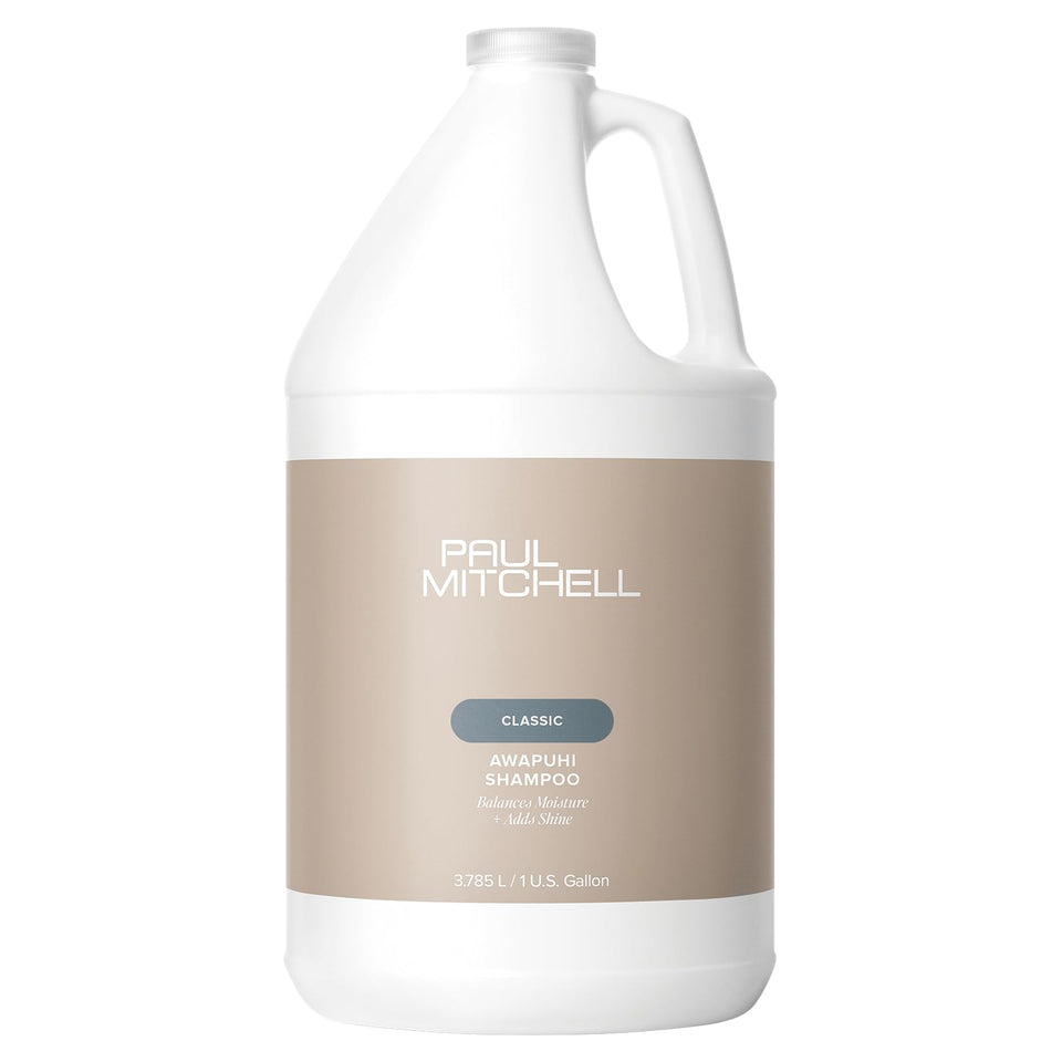 Paul Mitchell Awapuhi gallon bottle front label showing product benefits and volume