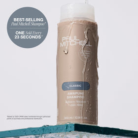 Paul Mitchell bottle on bathroom shelf suggesting everyday salon-quality use