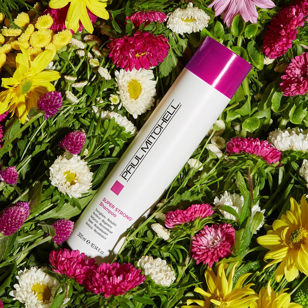 Paul Mitchell label detail highlighting Super Strong Complex and benefits