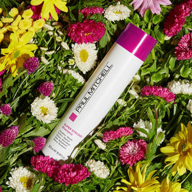 Paul Mitchell label detail highlighting Super Strong Complex and benefits