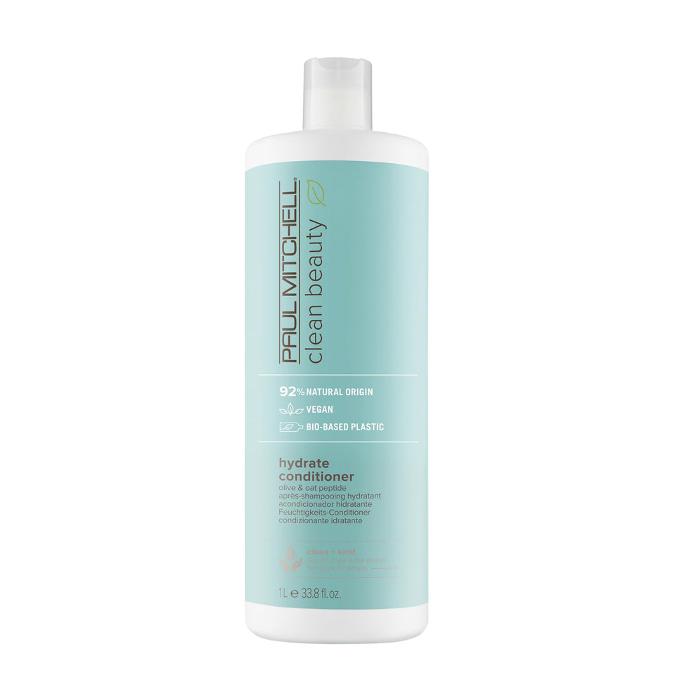 Paul Mitchell front packaging of Hydrate Conditioner shows size and branding for salon-quality moisture