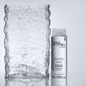 Paul Mitchell bottle close-up of recycled packaging materials for sustainability