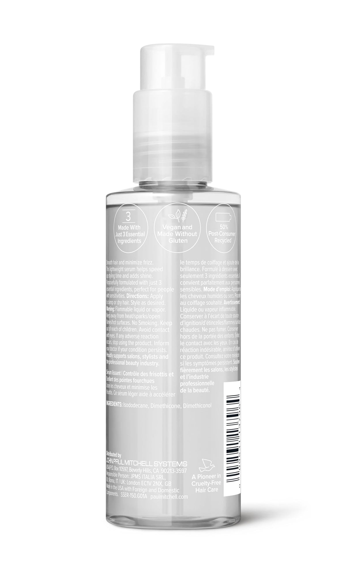 Paul Mitchell packaging close-up showing recyclable PCR materials and eco benefit