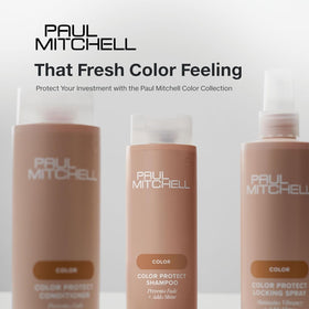 Paul Mitchell lifestyle bathroom shelf featuring set for everyday salon-quality routine