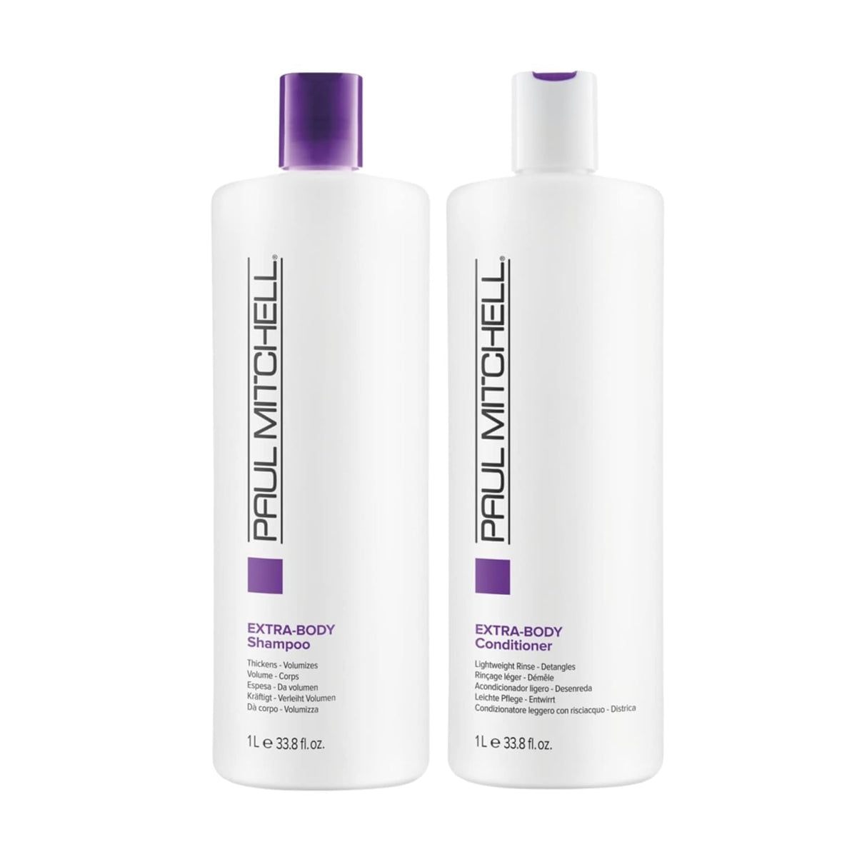 Paul Mitchell front view of liter duo showing packaging and volumizing benefit