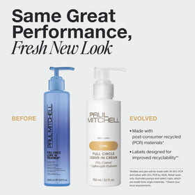 Paul Mitchell full circle pump dispenser and label highlighting easy dispensing benefit