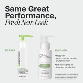 Paul Mitchell Gloss Drops pump dispensing a small bead to control concentrated use