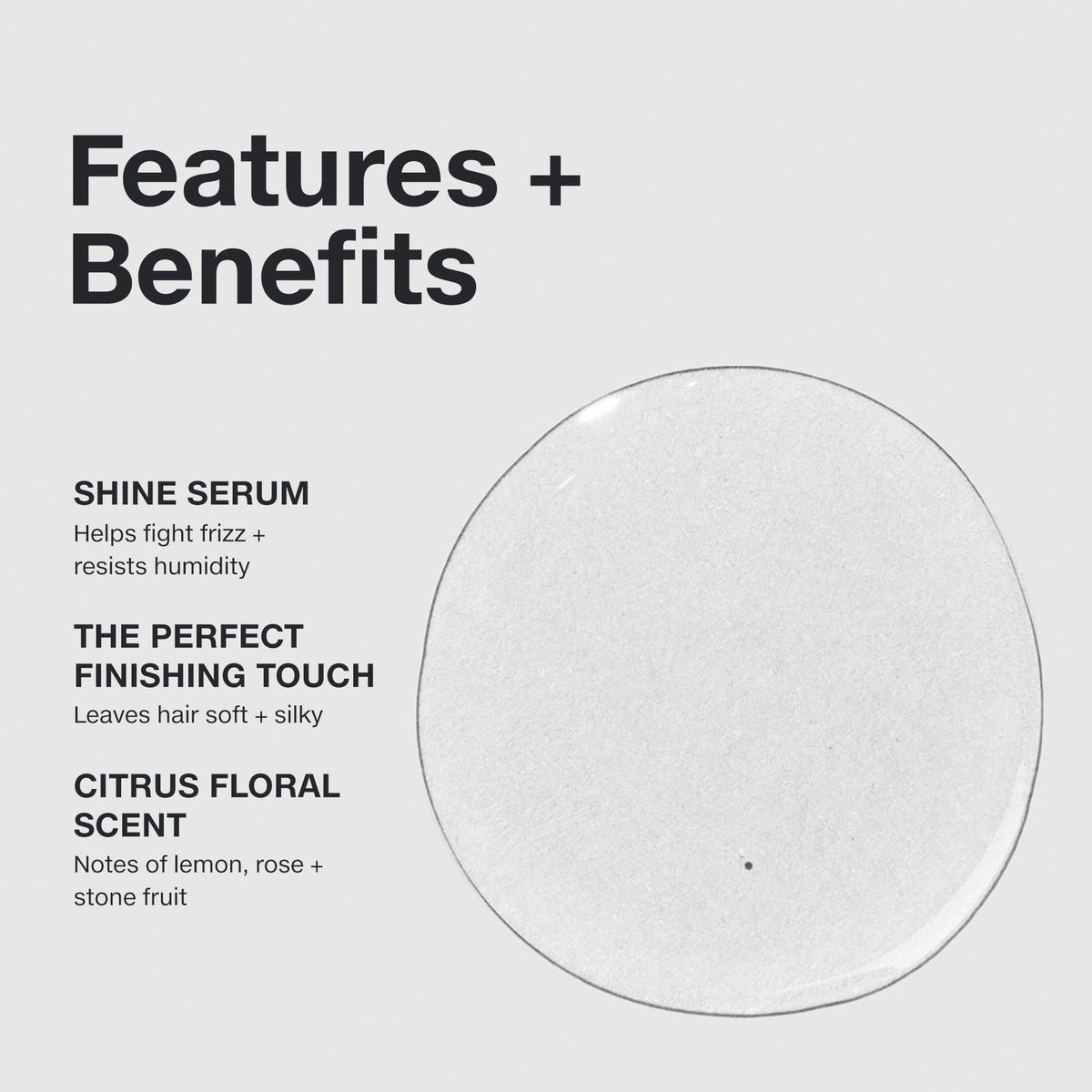 Paul Mitchell Gloss Drops serum texture on palm illustrating smooth lightweight spread