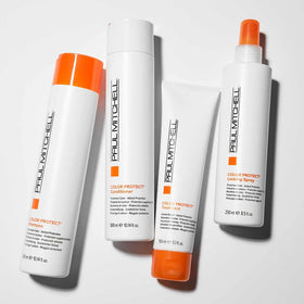 Paul Mitchell label close-up listing ingredients and UV protection for color defense