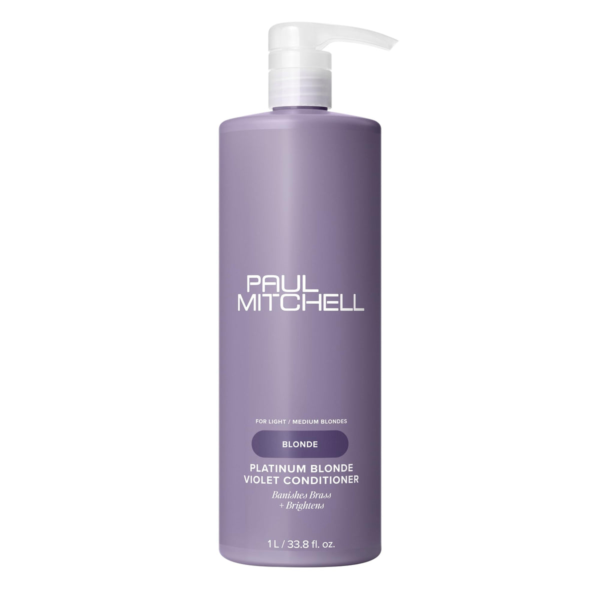 Paul Mitchell front bottle view showing violet conditioner and brightening benefit