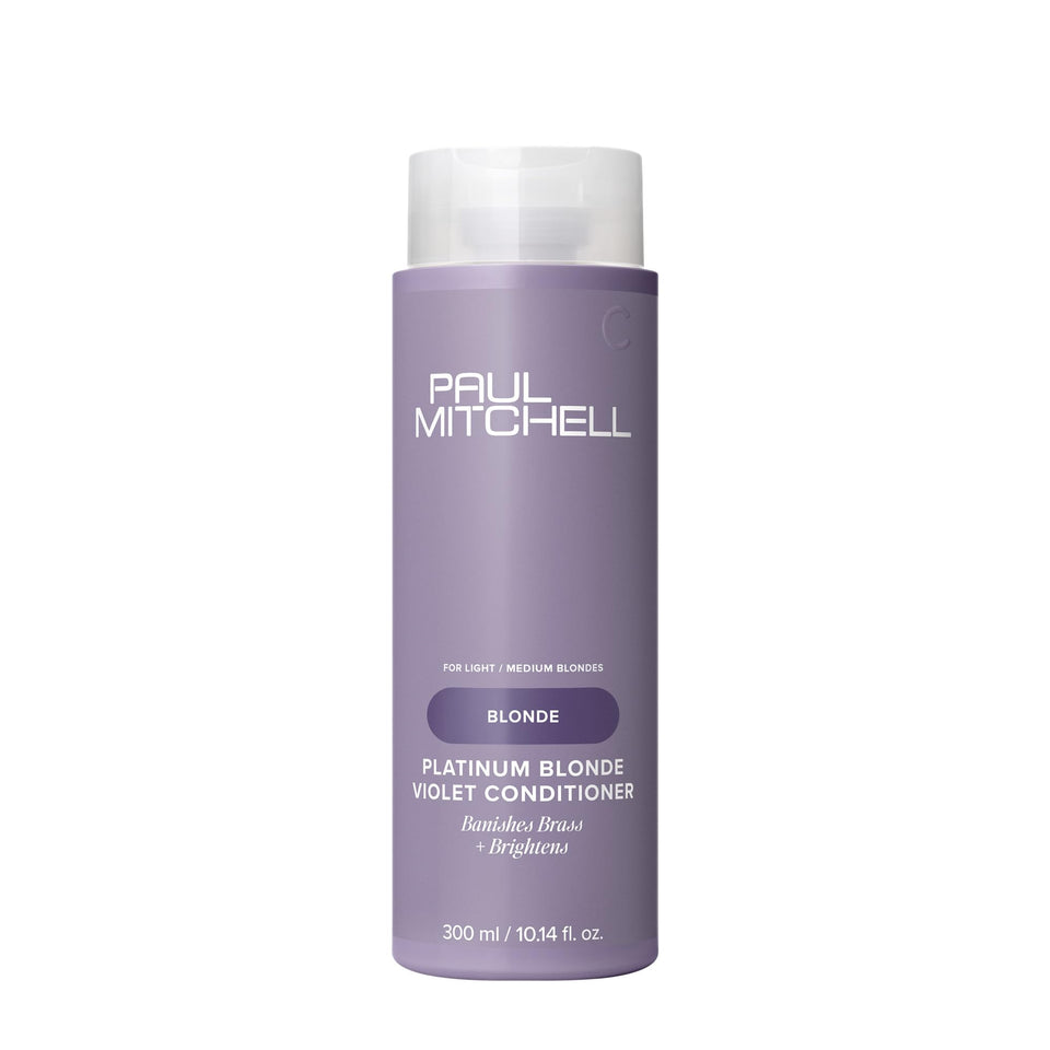 Paul Mitchell front packaging showing purple conditioner and branding benefit brightens hair