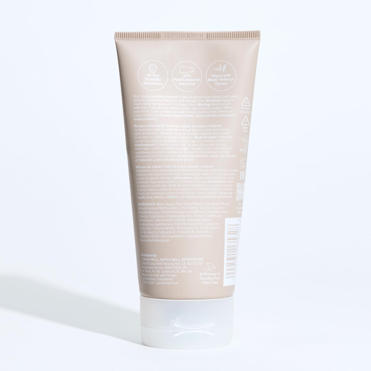 Paul Mitchell sealing mask packaging showing PCR materials and recycling benefit