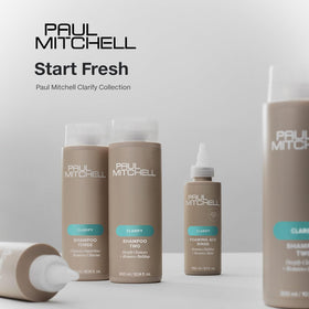 Before and after hair using Paul Mitchell Shampoo Two illustrating reduced buildup benefit
