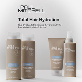 Paul Mitchell conditioner on bathroom shelf demonstrating daily use